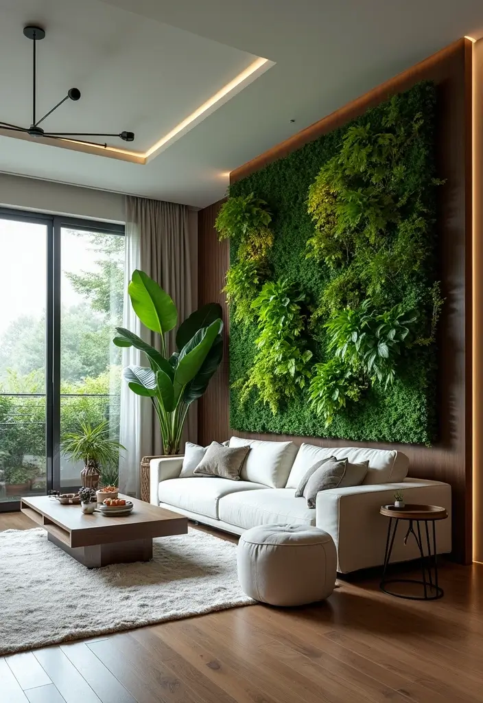 27 Living Room Wall Ideas That Make a Statement - 6. Vertical Garden Features