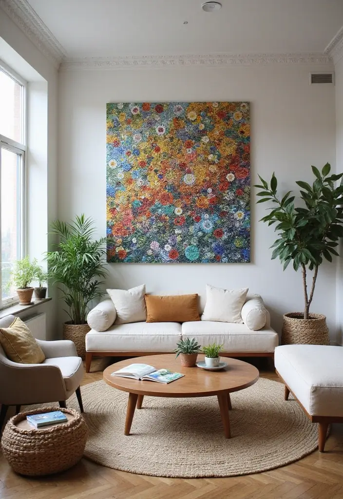 27 Living Room Wall Ideas That Make a Statement - 7. Mosaic Tile Art