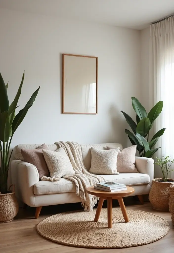 27 Neutral Boho Living Room Ideas That Feel Balanced and Calm - 1. Layered Textures