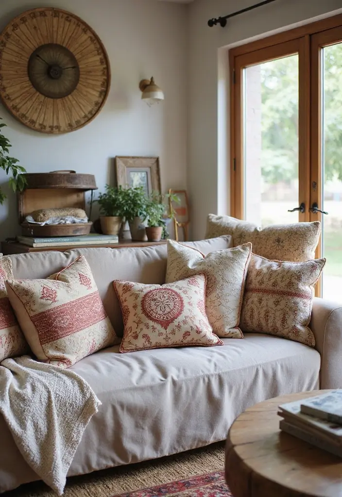 27 Neutral Boho Living Room Ideas That Feel Balanced and Calm - 13. Bohemian Pillows