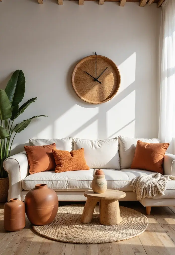 27 Neutral Boho Living Room Ideas That Feel Balanced and Calm - 20. Earthy Accents