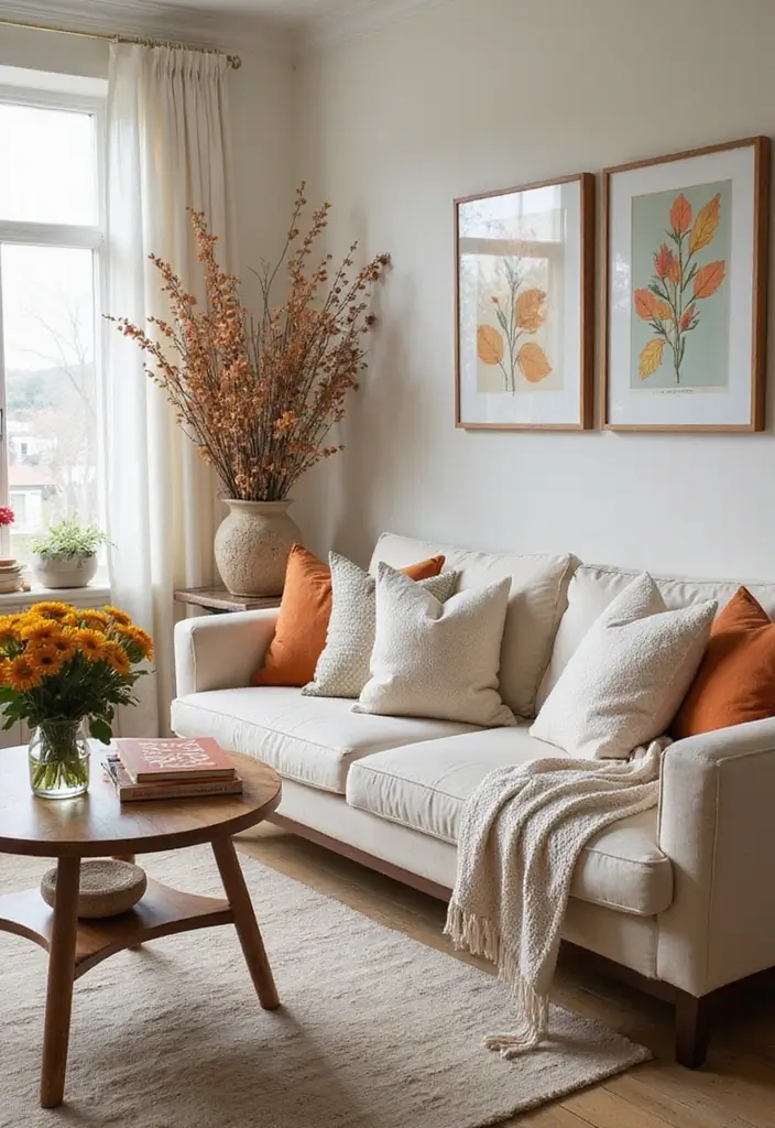27 Neutral Boho Living Room Ideas That Feel Balanced and Calm - 27. Seasonal Decor