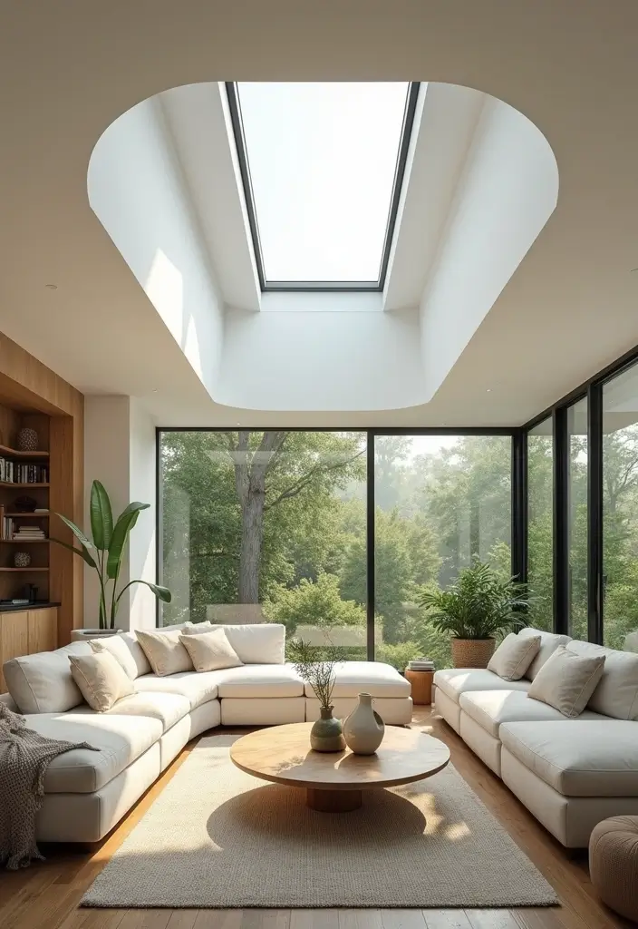 27 Picture Windows Living Room Ideas That Bring in Natural Light - 4. Skylights for Added Height