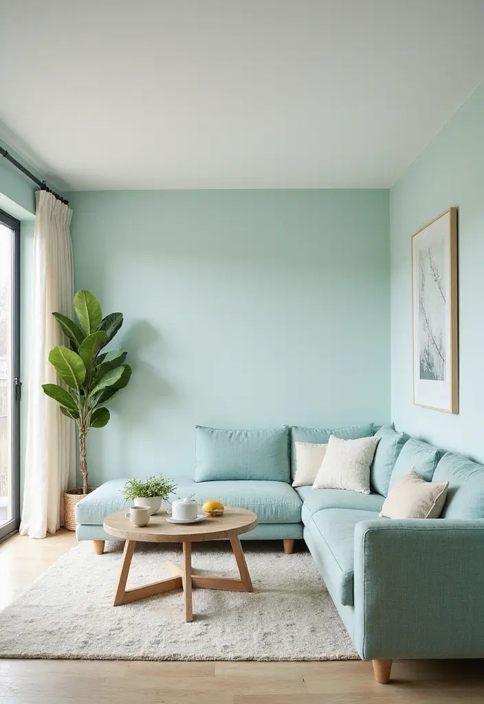 27 Small Living Room Color Scheme Ideas That Maximize Light and Space - 10. Light Aqua and Cream