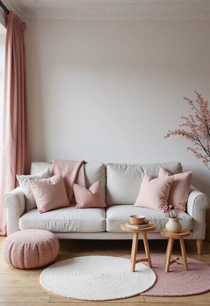 27 Small Living Room Color Scheme Ideas That Maximize Light and Space - 15. Dusty Rose and Light Gray