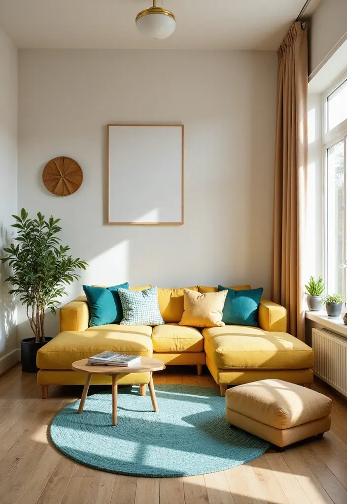 27 Small Living Room Color Scheme Ideas That Maximize Light and Space - 16. Warm Beige with Teal Accents