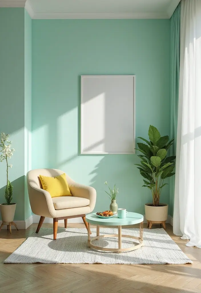 27 Small Living Room Color Scheme Ideas That Maximize Light and Space - 18. Bright Mint and Cream