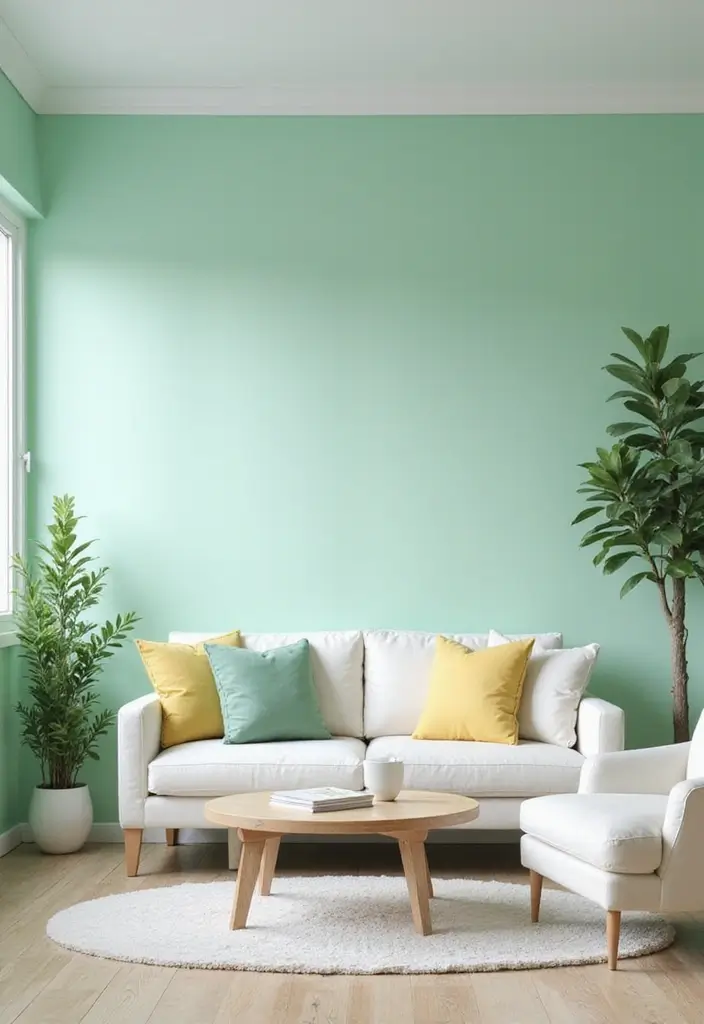 27 Small Living Room Color Scheme Ideas That Maximize Light and Space - 4. Mint Green and White