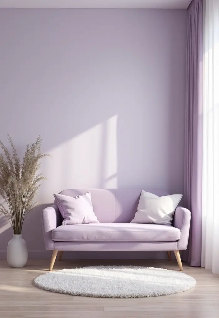 27 Small Living Room Color Scheme Ideas That Maximize Light and Space - 8. Lavender and Soft White