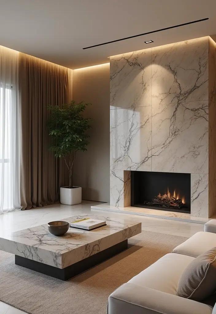 27 Ultra Luxury Living Room Ideas That Exude Glamour and Elegance - 13. Natural Stone Details