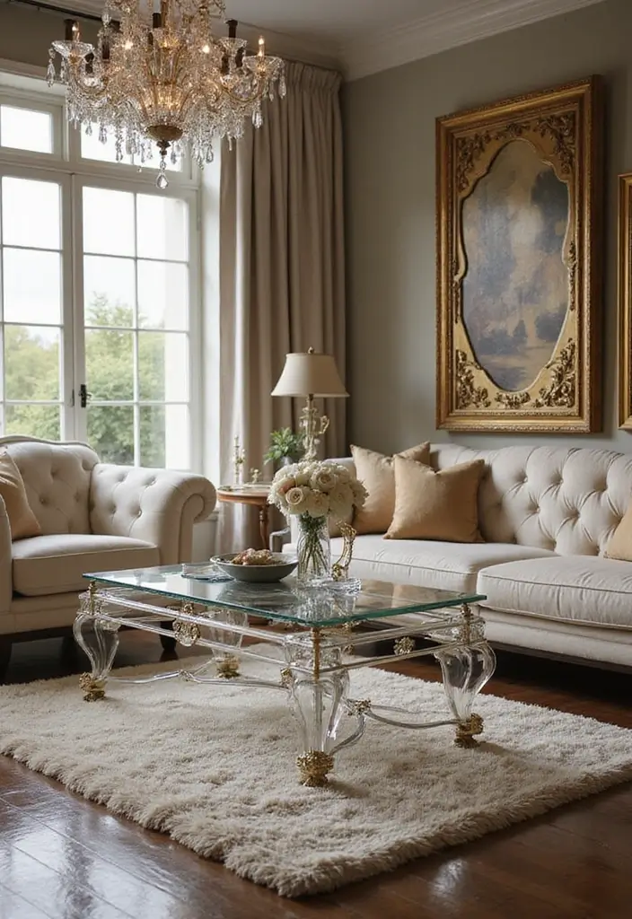 27 Ultra Luxury Living Room Ideas That Exude Glamour and Elegance - 16. Glass and Crystal Accents