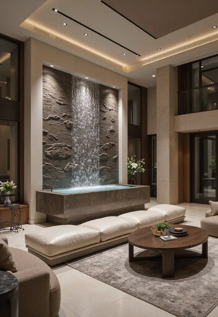 27 Ultra Luxury Living Room Ideas That Exude Glamour and Elegance - 26. Indoor Water Features