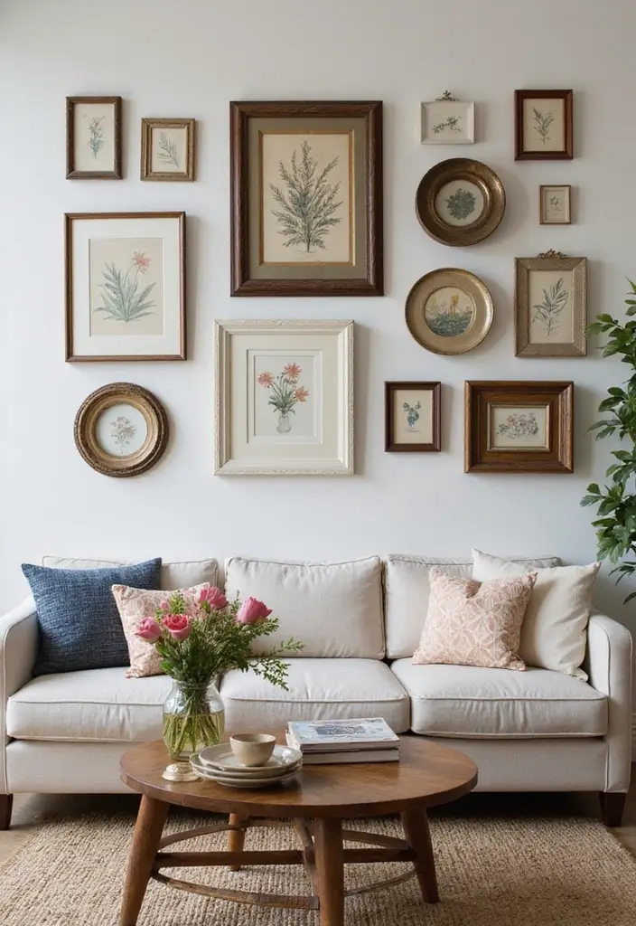 27 Wall Decor Design Living Room Ideas That Add Personality - 1. Gallery Wall of Vintage Frames