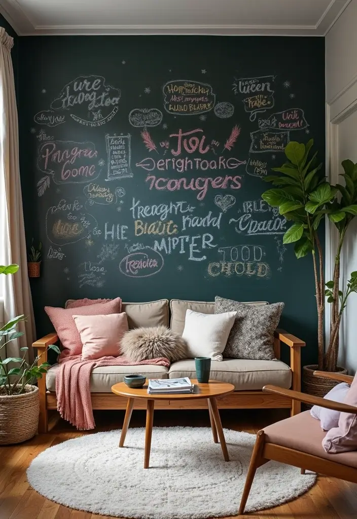 27 Wall Decor Design Living Room Ideas That Add Personality - 12. Chalkboard Wall