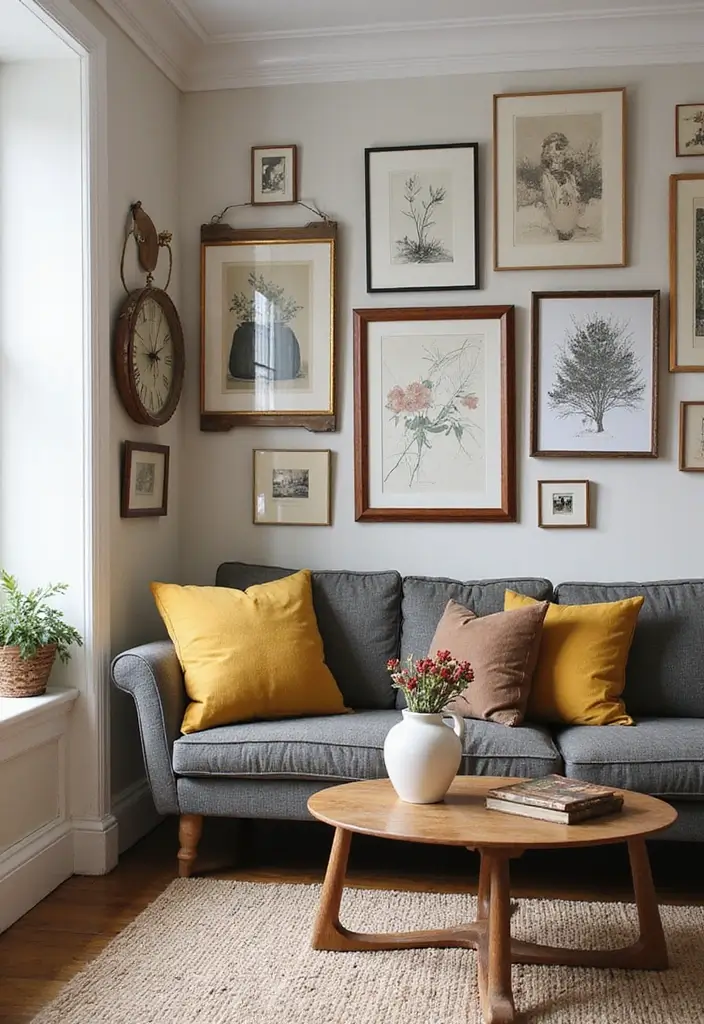 27 Wall Decor Design Living Room Ideas That Add Personality - 16. Upcycled Vintage Items