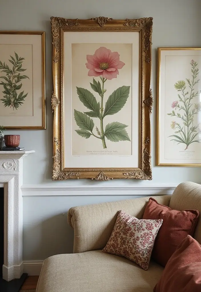27 Wall Decor Design Living Room Ideas That Add Personality - 3. Vintage Botanical Prints