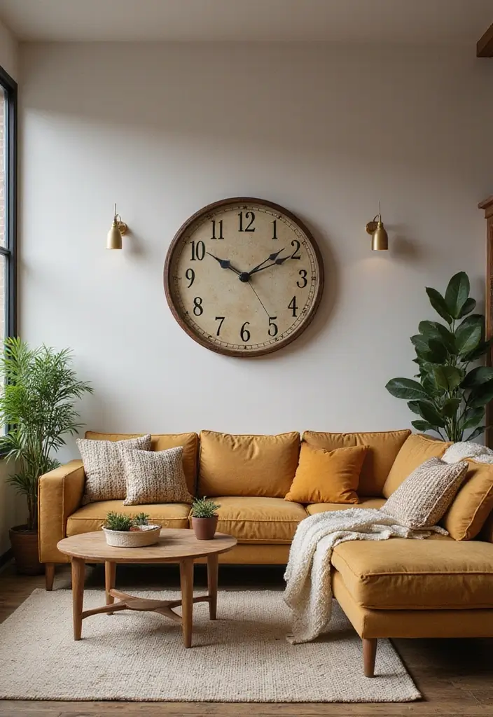 27 Wall Decor Design Living Room Ideas That Add Personality - 5. Statement Vintage Clocks