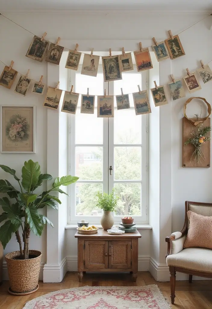 27 Wall Decor Design Living Room Ideas That Add Personality - 7. Whimsical Gallery of Vintage Postcards