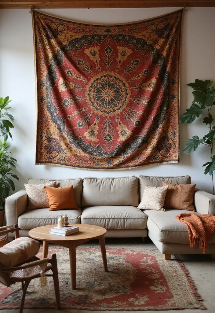 27 Wall Decor Design Living Room Ideas That Add Personality - 8. Tapestries as Wall Art