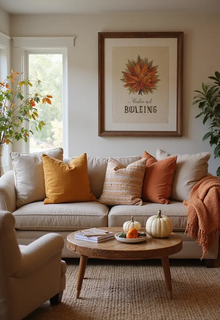 27 Wall Inspiration Living Room Ideas That Spark Creativity - 15. Seasonal Decor Rotations