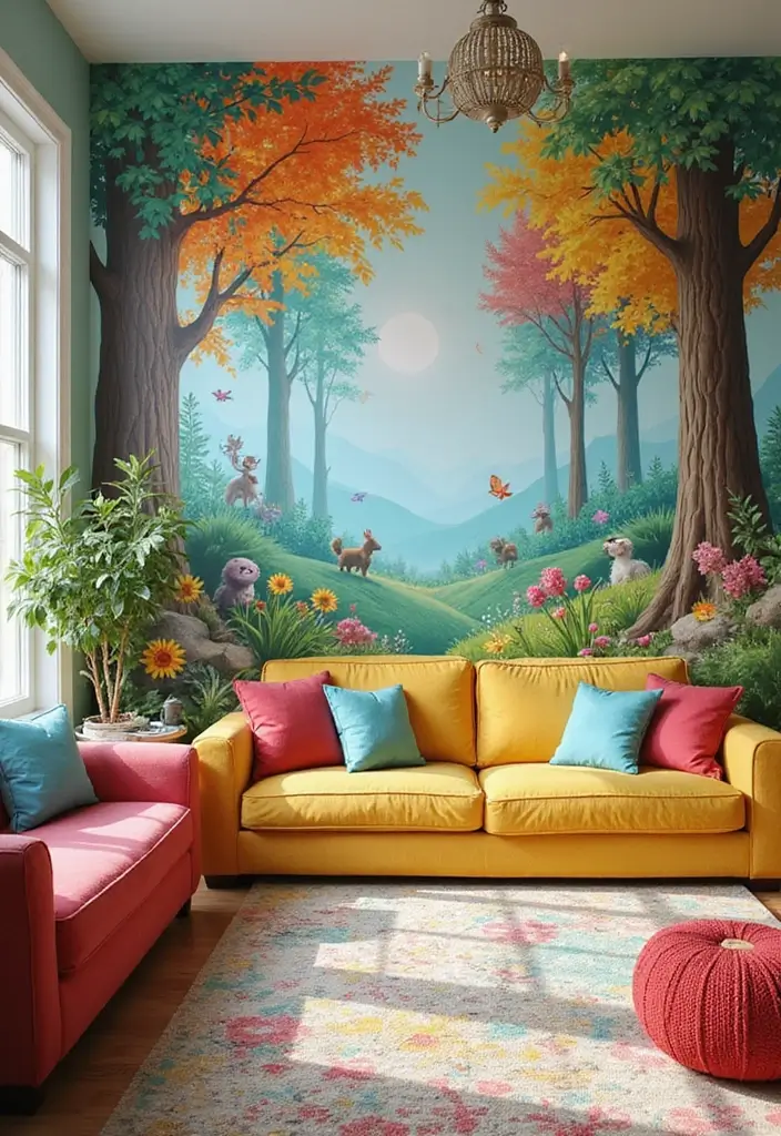 27 Wall Inspiration Living Room Ideas That Spark Creativity - 4. Whimsical Wall Murals