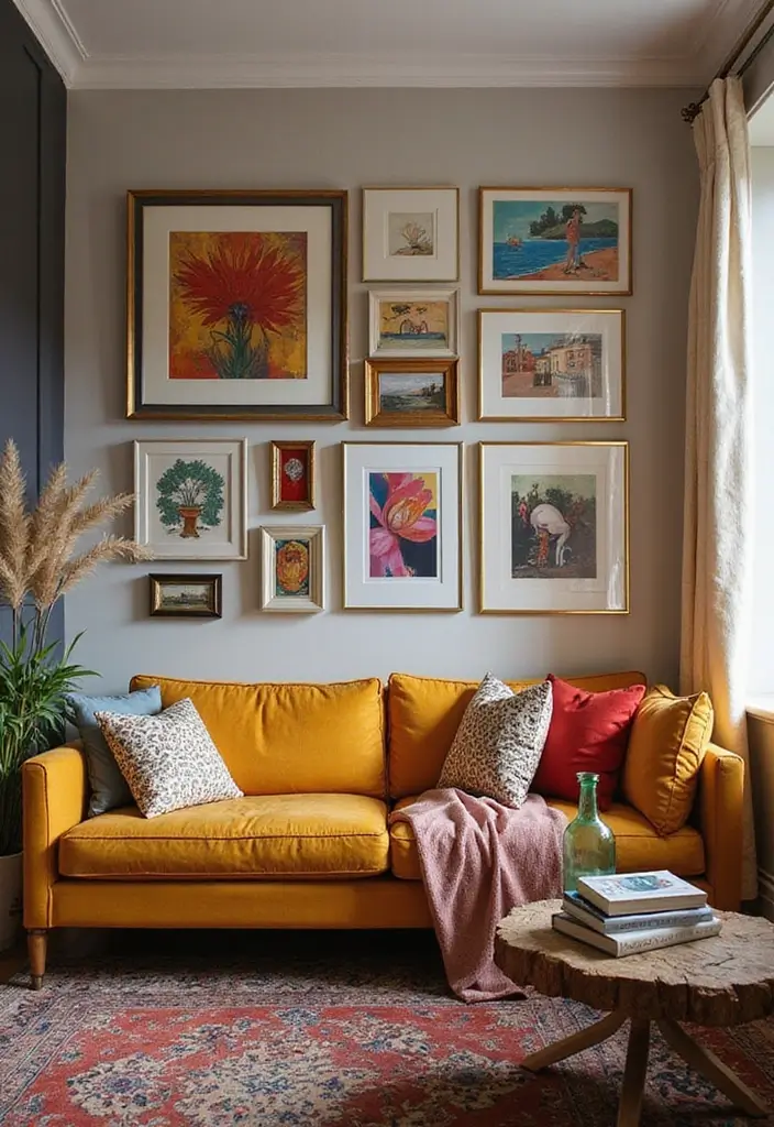 27 Wall Inspiration Living Room Ideas That Spark Creativity - 9. Multi-Layered Wall Art