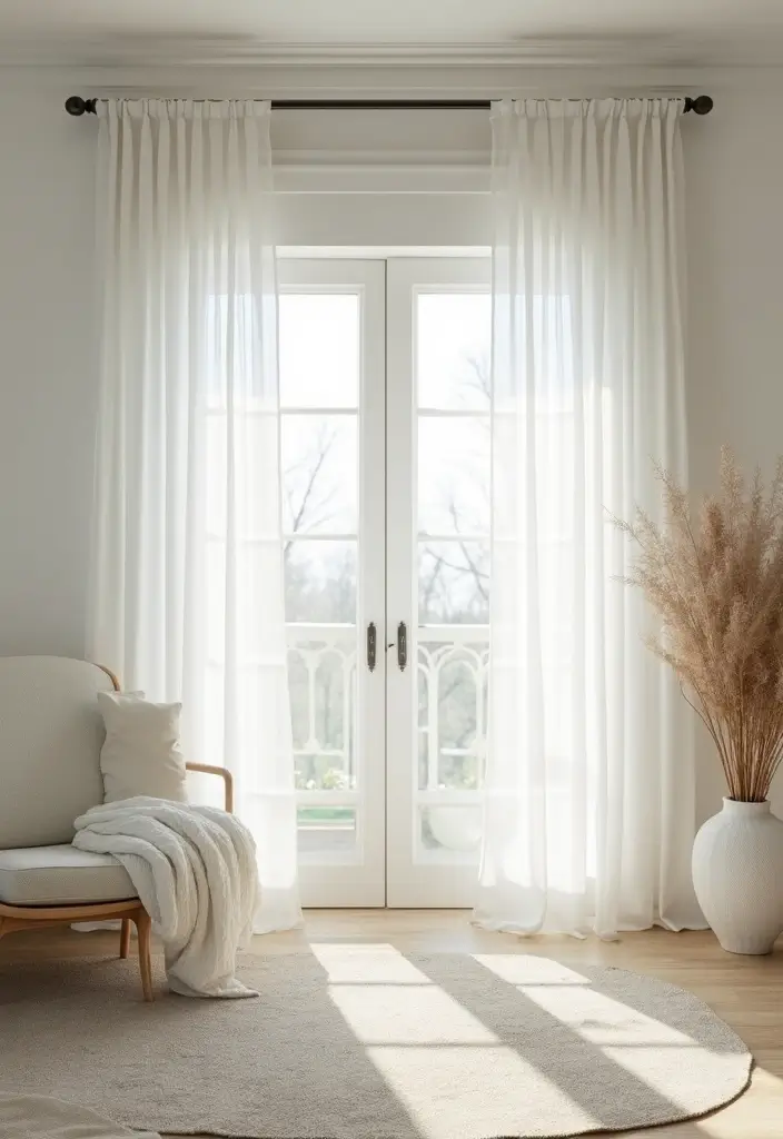 27 White Living Room Ideas That Feel Bright and Airy - 12. Light and Airy Window Treatments
