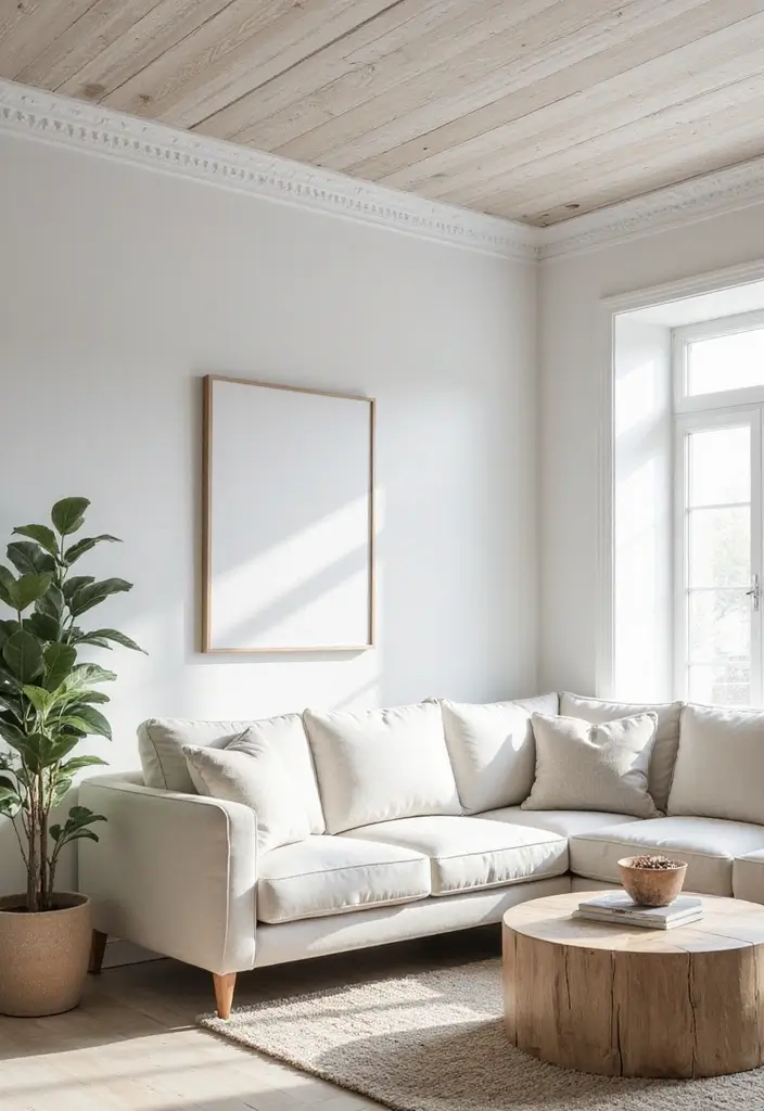 27 White Living Room Ideas That Feel Bright and Airy - 14. Creative Ceiling Designs