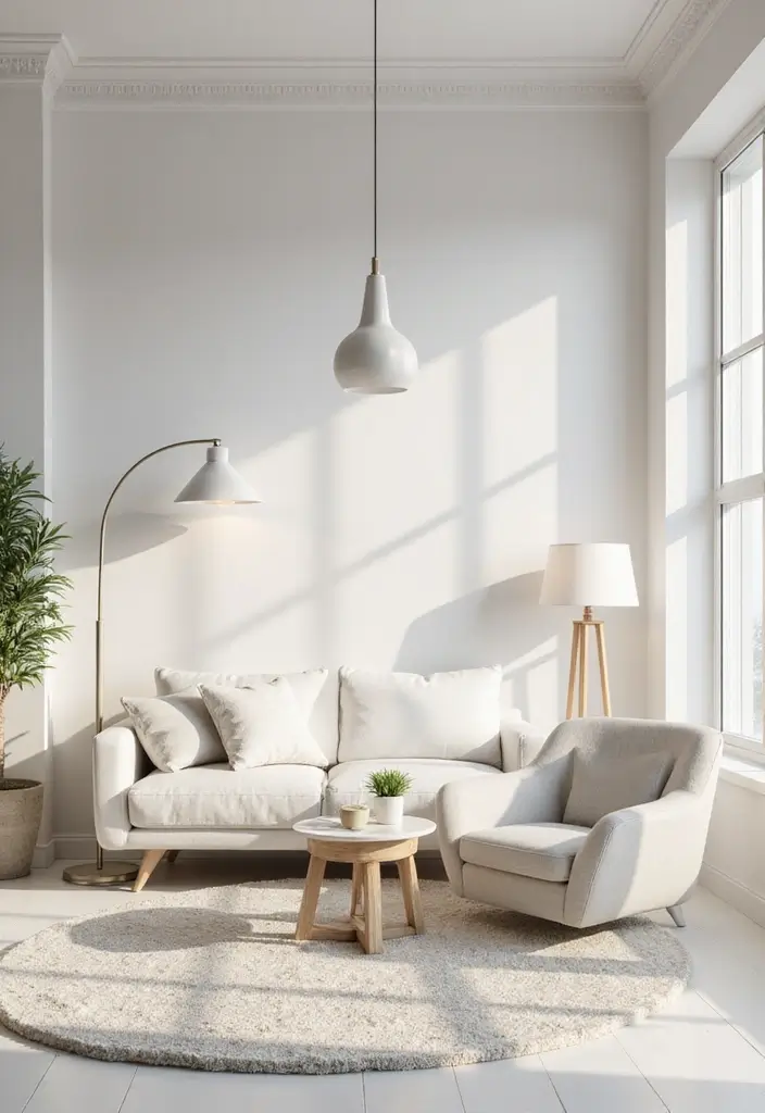 27 White Living Room Ideas That Feel Bright and Airy - 19. Layered Lighting Options