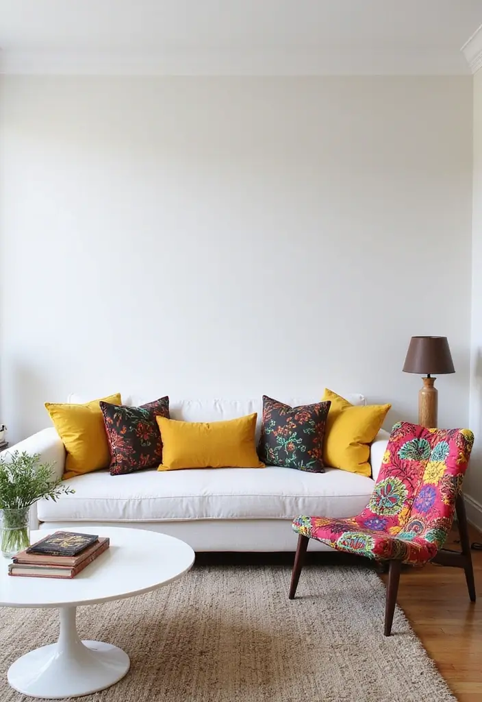 27 White Living Room Ideas That Feel Bright and Airy - 20. Bold Accents