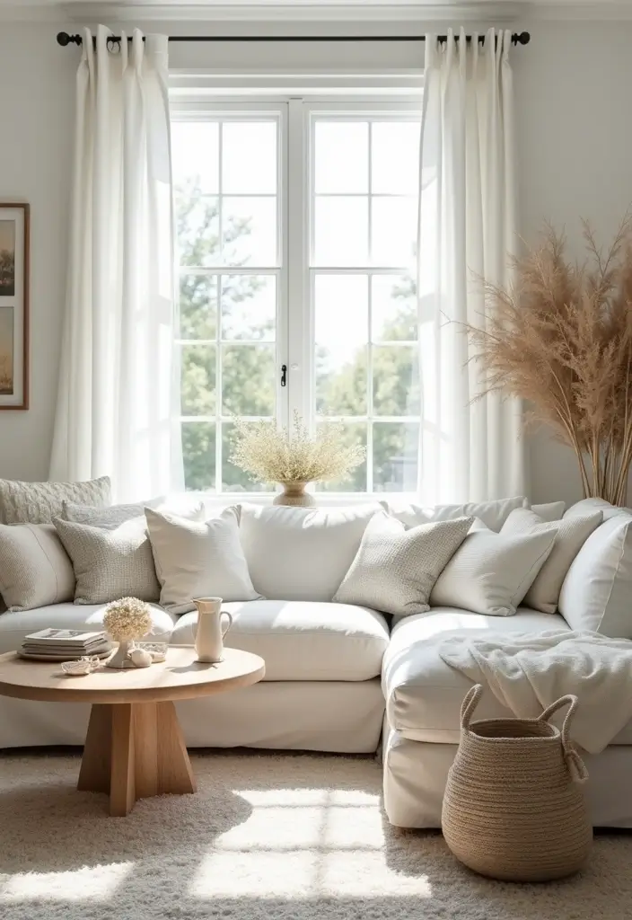 27 White Living Room Ideas That Feel Bright and Airy - 21. Seasonal Decor Updates