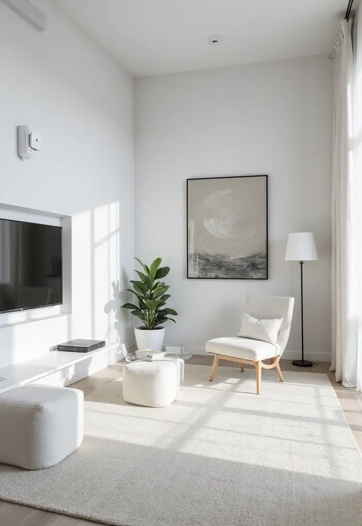 27 White Living Room Ideas That Feel Bright and Airy - 24. Integrated Technology