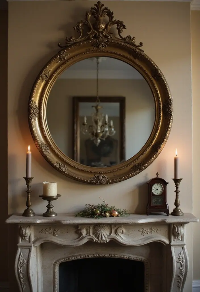 28 Circle Mirrors on Wall Living Room Ideas That Add Depth and Light - 4. Vintage Charm with Antique Circle Mirrors