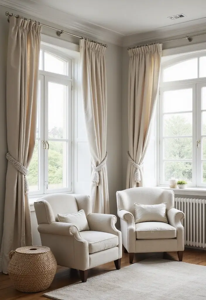 28 Cream and Grey Living Room Ideas That Feel Neutral and Cozy - 11. Beautiful Curtains and Drapes