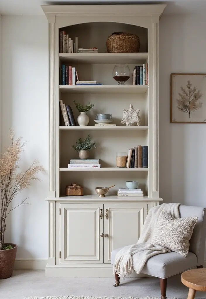 28 Cream and Grey Living Room Ideas That Feel Neutral and Cozy - 13. Functional Bookshelves
