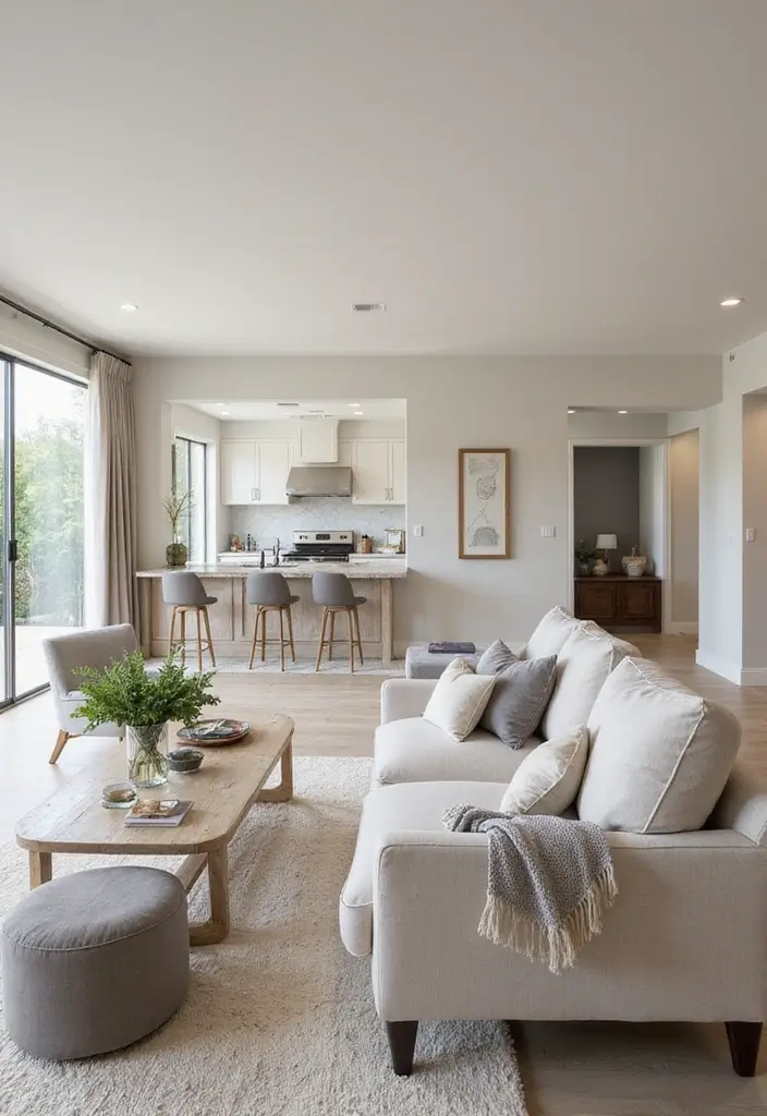 28 Cream and Grey Living Room Ideas That Feel Neutral and Cozy - 14. Open Layout Concepts