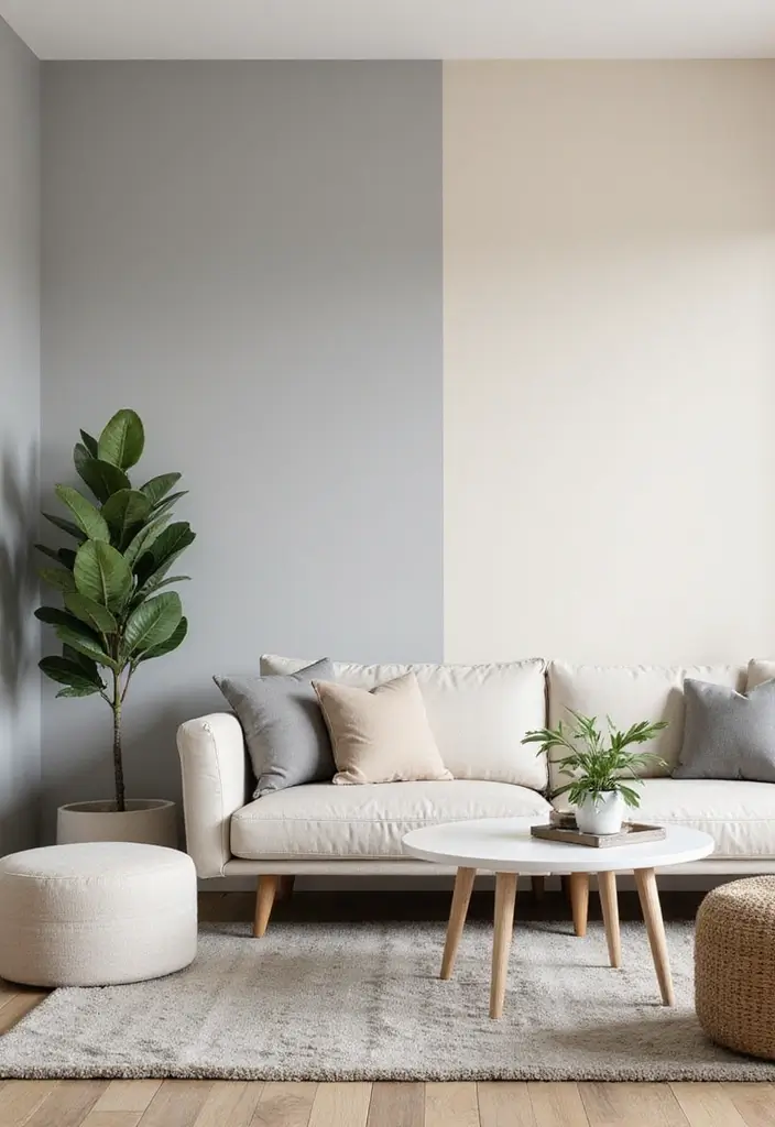 28 Cream and Grey Living Room Ideas That Feel Neutral and Cozy - 17. Creative Use of Wall Colors