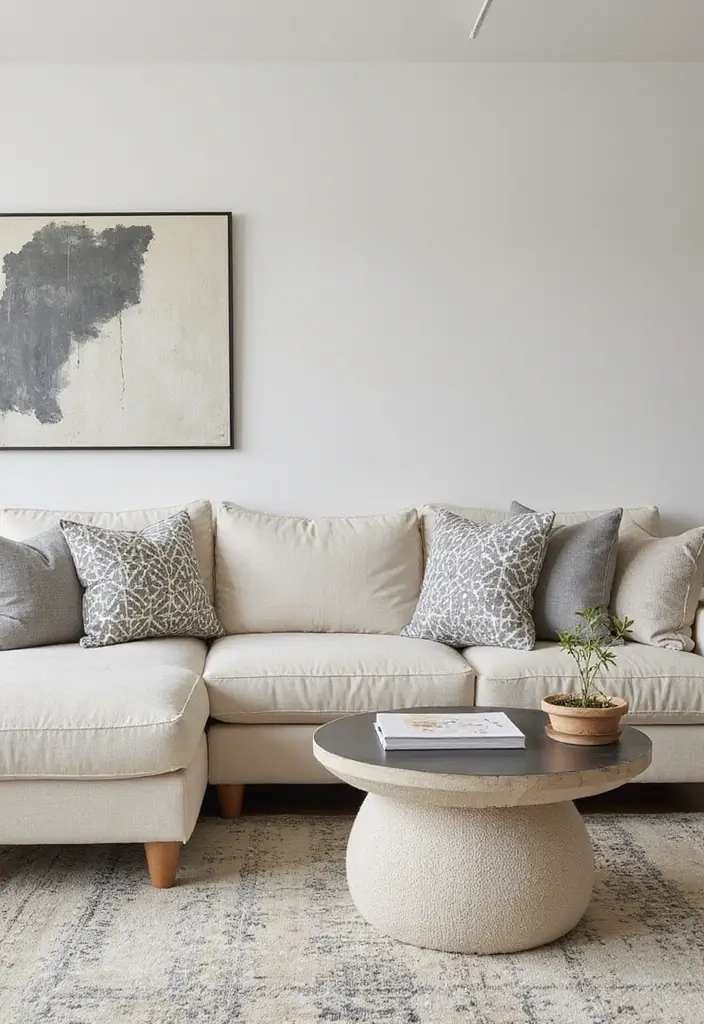 28 Cream and Grey Living Room Ideas That Feel Neutral and Cozy - 19. Modern Geometric Patterns