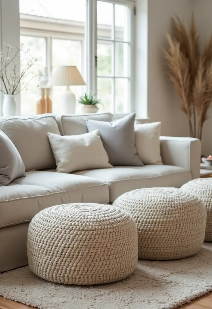 28 Cream and Grey Living Room Ideas That Feel Neutral and Cozy - 21. Decorative Storage Solutions