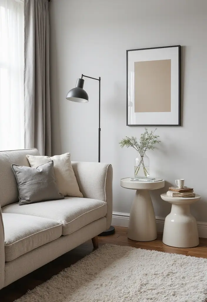 28 Cream and Grey Living Room Ideas That Feel Neutral and Cozy - 23. Stylish Side Tables
