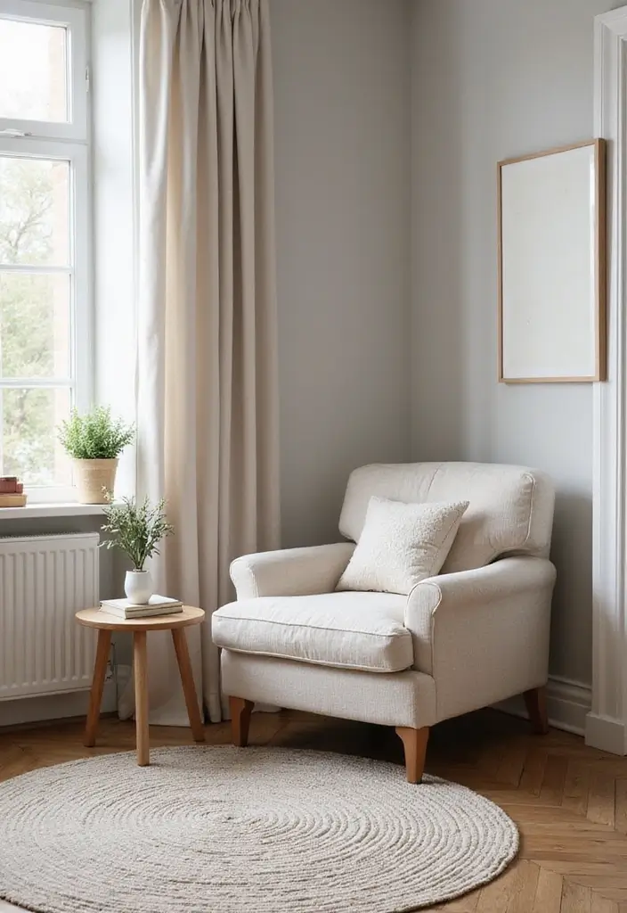 28 Cream and Grey Living Room Ideas That Feel Neutral and Cozy - 6. Cozy Reading Nook