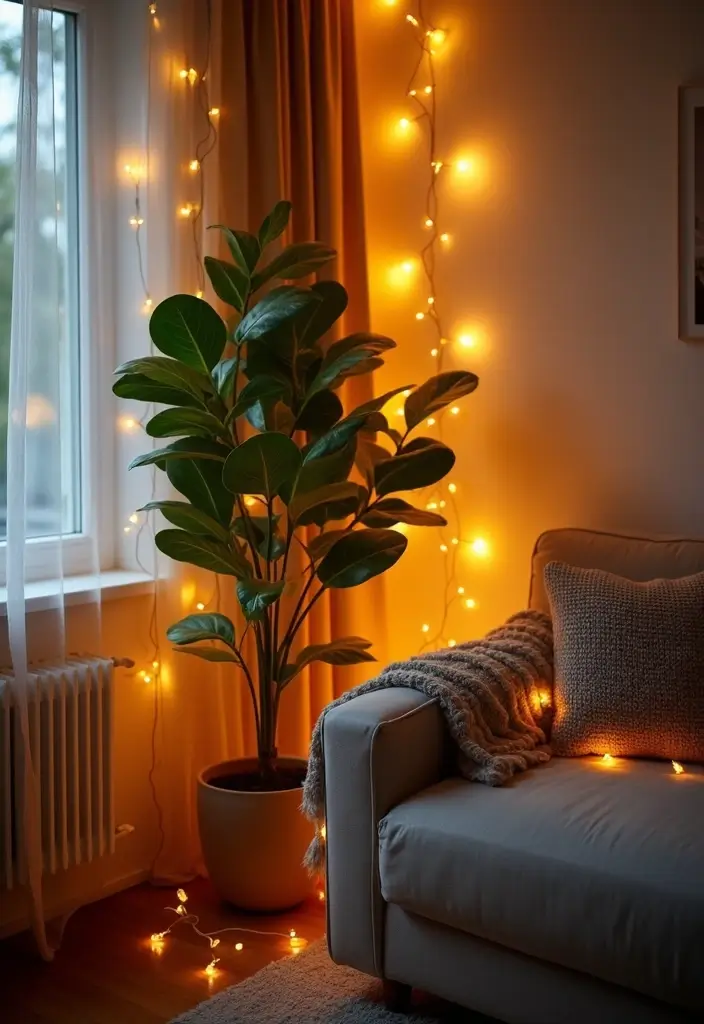 28 Fairycore Living Room Ideas That Feel Dreamy and Whimsical - 1. Enchanted Fairy Lights