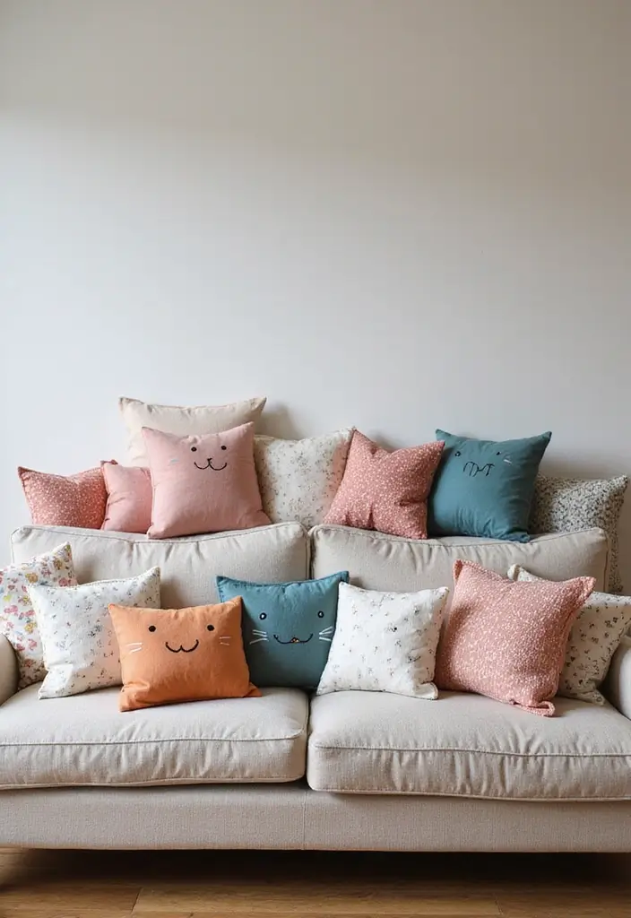 28 Fairycore Living Room Ideas That Feel Dreamy and Whimsical - 16. Playful Throw Pillows