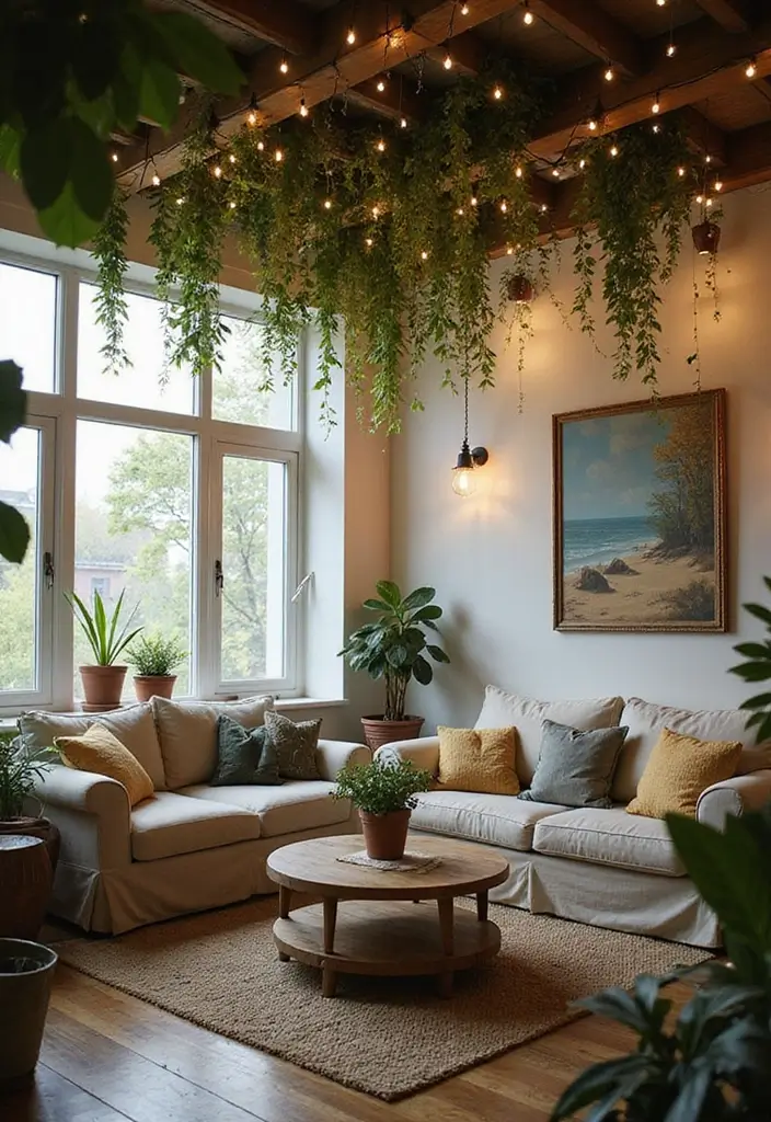 28 Fairycore Living Room Ideas That Feel Dreamy and Whimsical - 19. Dreamy Ceiling Decor