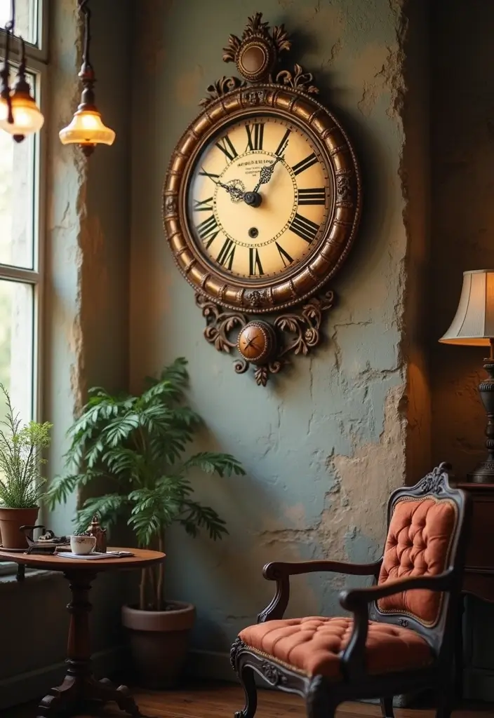 28 Fairycore Living Room Ideas That Feel Dreamy and Whimsical - 24. Vintage Whimsical Clocks