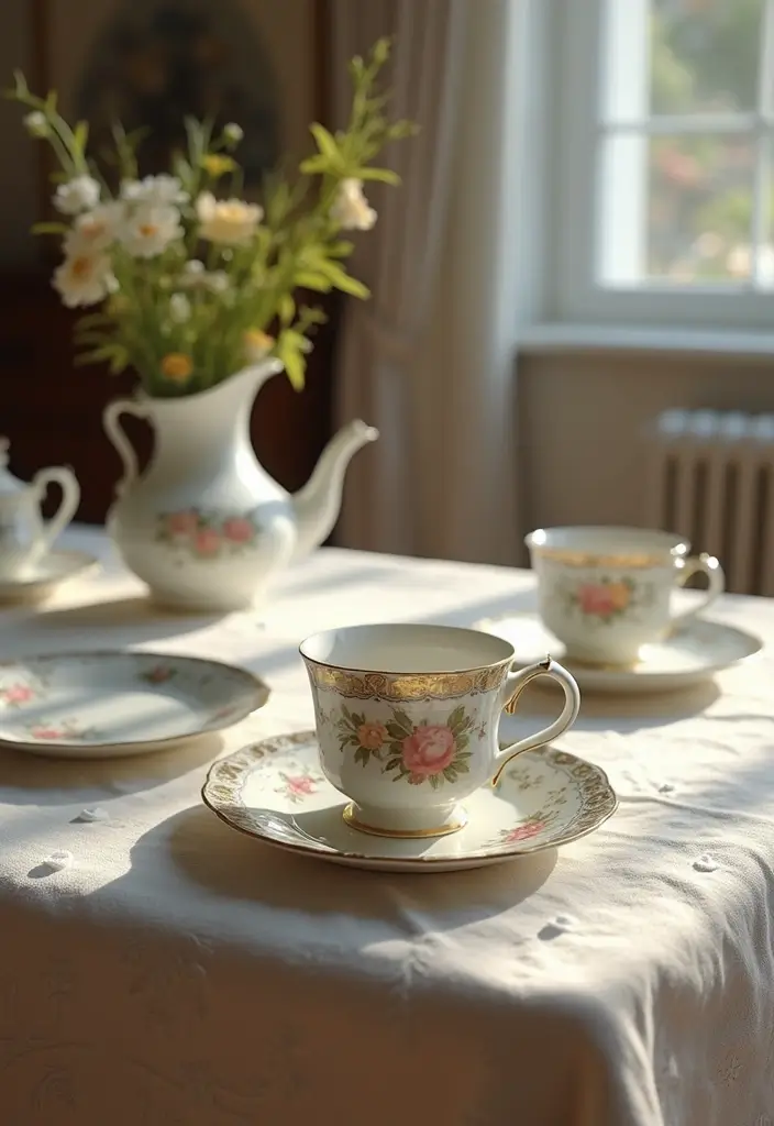 28 Fairycore Living Room Ideas That Feel Dreamy and Whimsical - 25. Dainty Tableware