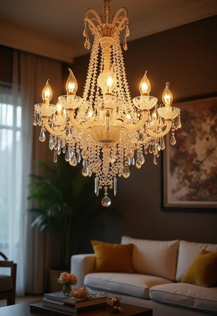 28 Fairycore Living Room Ideas That Feel Dreamy and Whimsical - 26. Elegant Light Fixtures