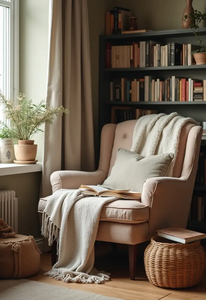 28 Fall Decor for Living Room Ideas That Feel Seasonal and Warm - 17. Cozy Reading Nook