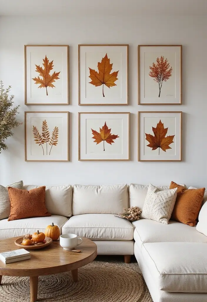 28 Fall Decor for Living Room Ideas That Feel Seasonal and Warm - 19. Wall Art with Nature