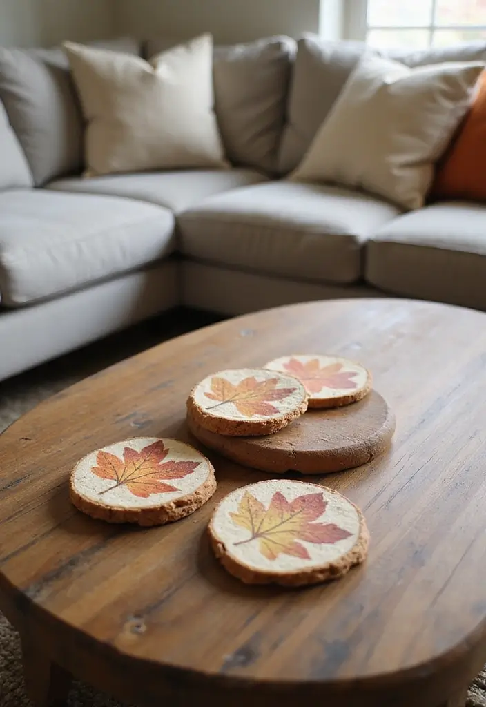28 Fall Decor for Living Room Ideas That Feel Seasonal and Warm - 20. Fall-Themed Coasters